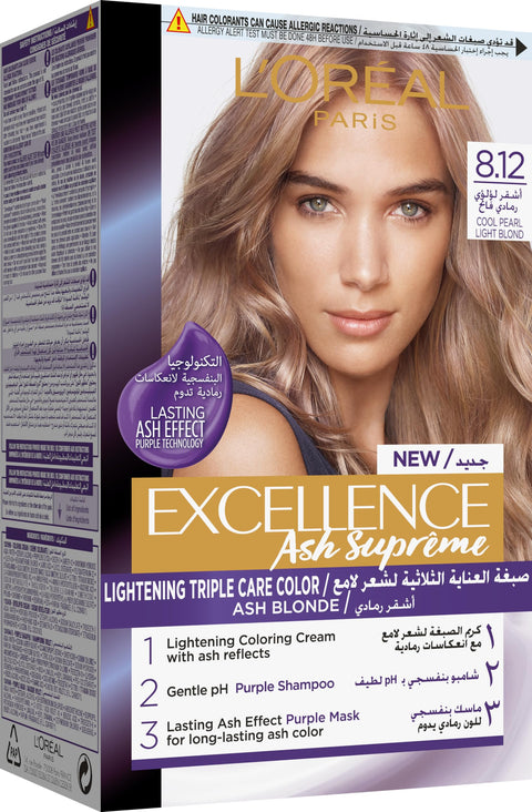 L’Oréal Paris L'Oréal Paris Excellence Hair Dye with Purple Shampoo and Hair Mask - 8.12 Cool Pearl Light Blonde