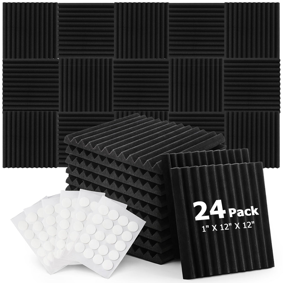 24 Pack Sound Proofing Panels: 30x30x2.5cm High Density Acoustic Wall Panels with Double Sided Tape Soundproofing Panel for Recording Studio Office Home
