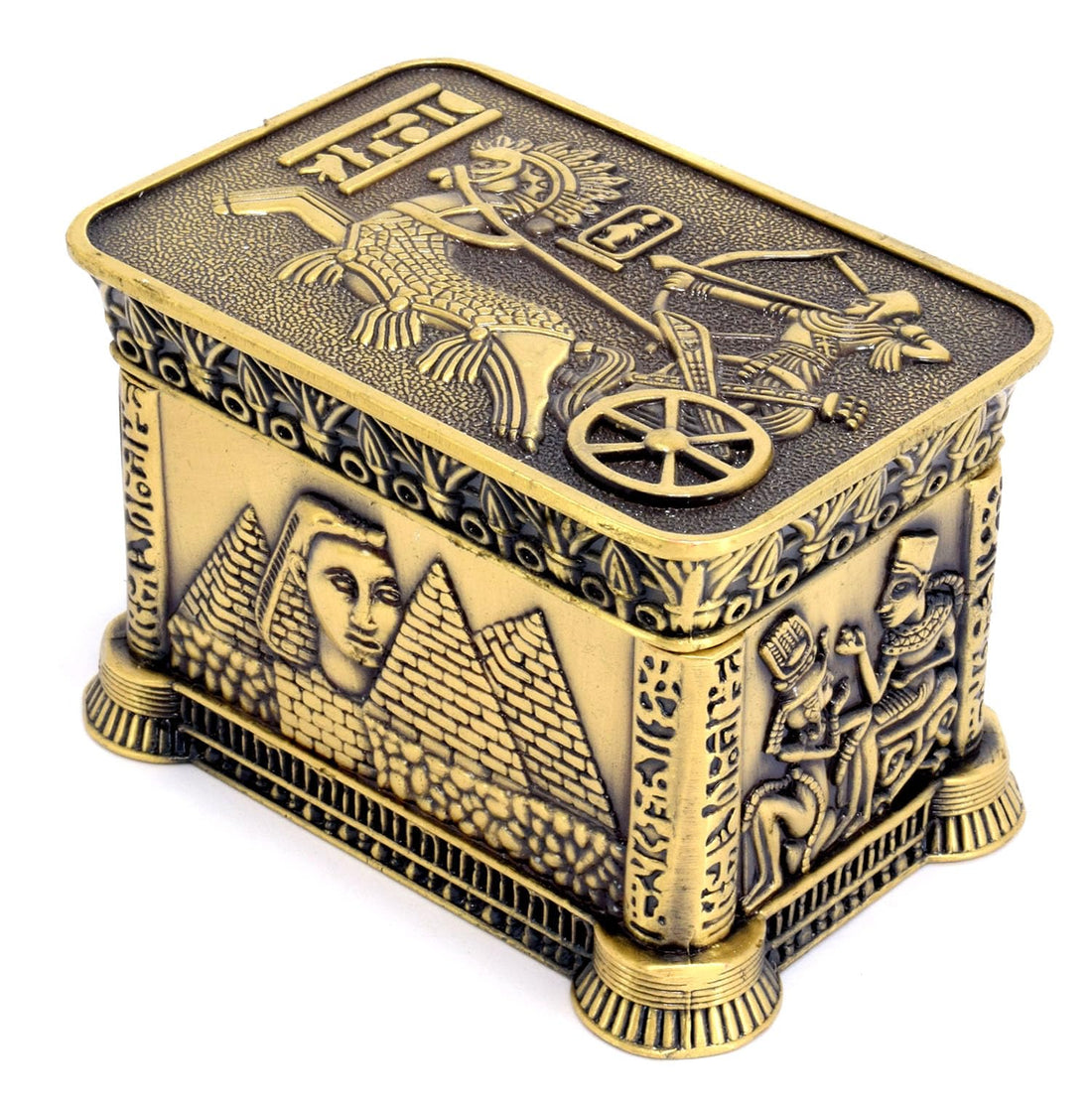 Immatgar Luxury Egyptian Jewelry Storage Box with Pharaonic Pattern, premium Souvenir gifts for Women and Girls, Home Decor Piece (Chariot - Burnt Yellow - 8.5 CM Long)