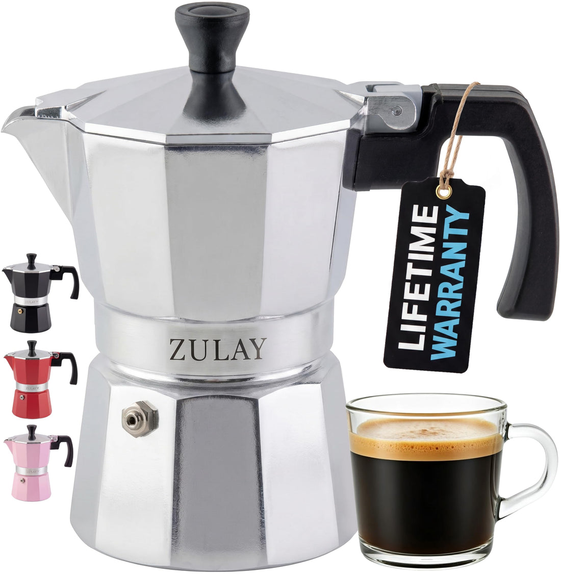 Zulay Kitchen Classic Stovetop Espresso Maker for Great Flavored Strong Espresso, Classic Italian Style 3 Espresso Cup Moka Pot, Makes Delicious Coffee, Easy to Operate & Quick Cleanup Pot