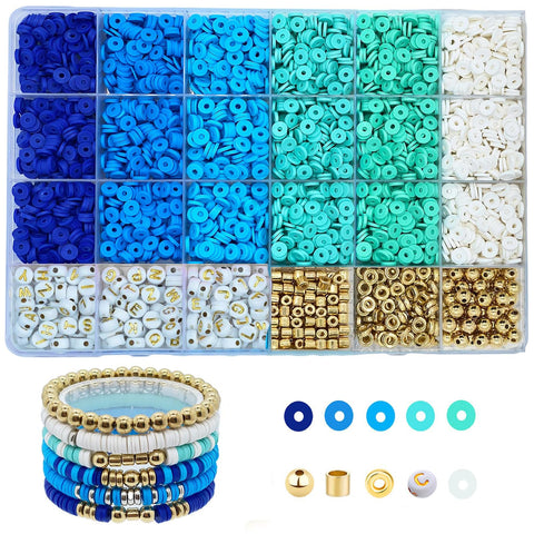 2400PCS Round Clay Beads Bracelet Making Kit Blue