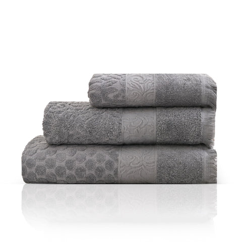 Premium Quality Cotton Bath Towel Set, Pack of 3 Pieces (Different Sizes), Ribbed Design Ultra Soft and Highly Absorbent Towels, Ideal for Hotel, Spa and Everyday Bathroom Use (Grey)