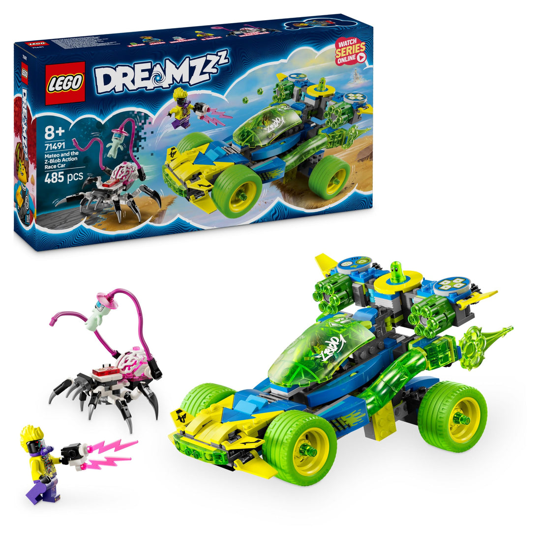 LEGO DREAMZzz 2in1 Mateo and the Z-Blob Action Race Car to Motorbike Toy, Vehicle Set for 8 Plus Year Old Boys & Girls, Includes z-Blob, a Spider Figure and 2 Minifigures 71491