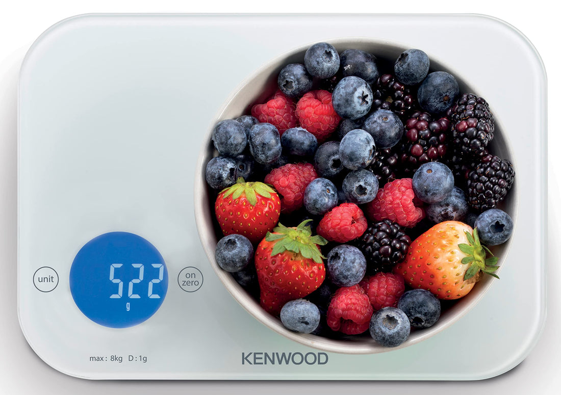 Kenwood Digital Kitchen Scale With 6 Weighing Units, 3mm Tempered Glass, Touch Control, 3 Aaa Batteries, Tare/Zero Function, Auto Shut-Off, White,1G-8Kg Capacity,WEP50.000WH