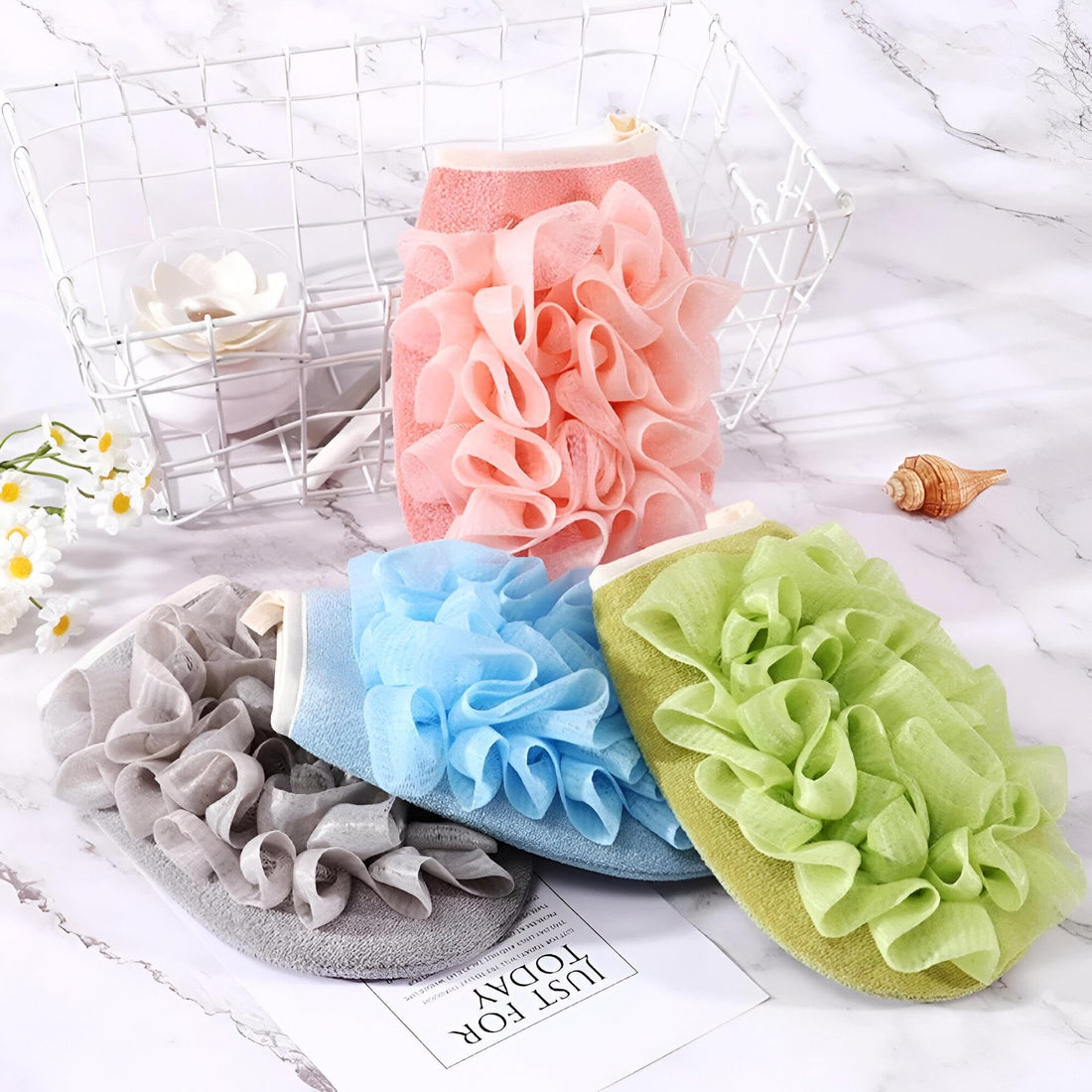 Exfoliating Loofah with Sponge, Double-Sided Bath Sponge for Body Exfoliation and Dead Skin Removal, Different Colors Available (4 Sponges)