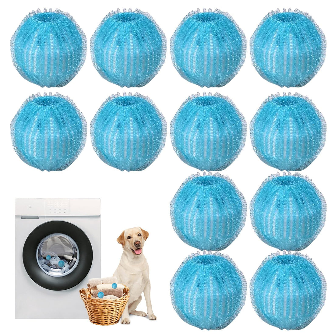 12-Pack Reusable Pet Hair Remover for Laundry - Fur Zapper Roller Effectively Catches Dog & Cat Hair from Clothes, Bedding - Gentle on Fabrics, Washer/Dryer Safe (Non-Stick Design)