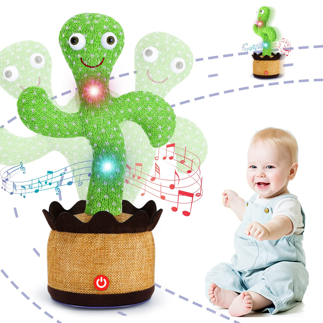 Dancing Cactus Baby Toys, Crawling Singing Recording Talking Cactus Toy Repeats What You Say, Electric Musical Plush Toys with Lights 120 Songs, Boy Girl Kids Gifts (Classic Edition)