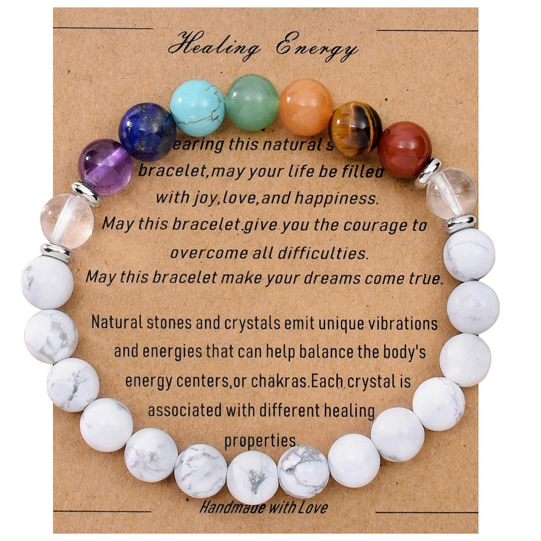 Healing Crystal Bracelet Genuine Stone Bracelet Protection Anxiety Bracelet 7 Chakra Bracelet 6.5 inch Malachite Aquamarine Citrine 8MM Beads Get Well Soon Bracelet