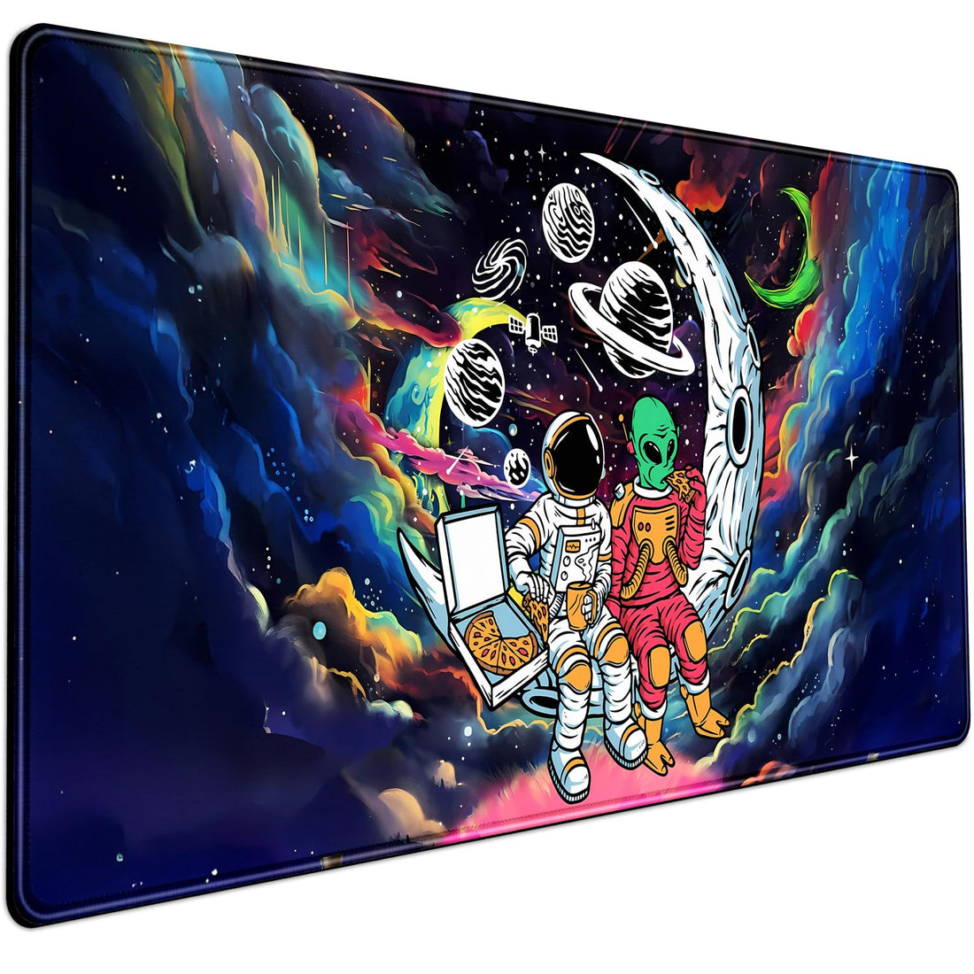 Funny Space Mouse Pad Desk Mat Astronaut Alien Large Gaming Mouse Pads Anime Desk Pad Mousepad XXL Cool Trippy Universe Extended Keyboard Mat with Stitched Edges Anti-Slip, 31.5 X 15.8 in