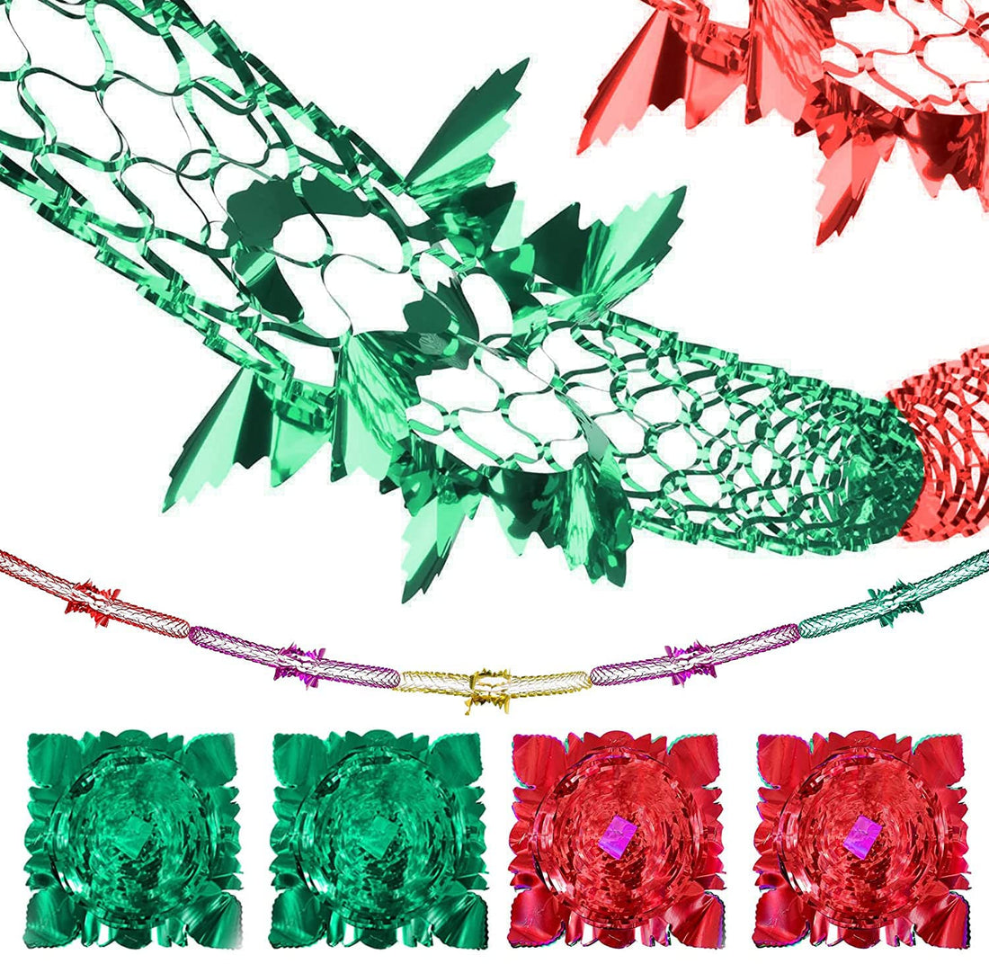 Foris 4 Pack Christmas Ceiling Decorations, Swirl Hanging Decorations, Christmas Foil Garland, Red, Green, Gold, Purple, Polyester Resin, 9ft