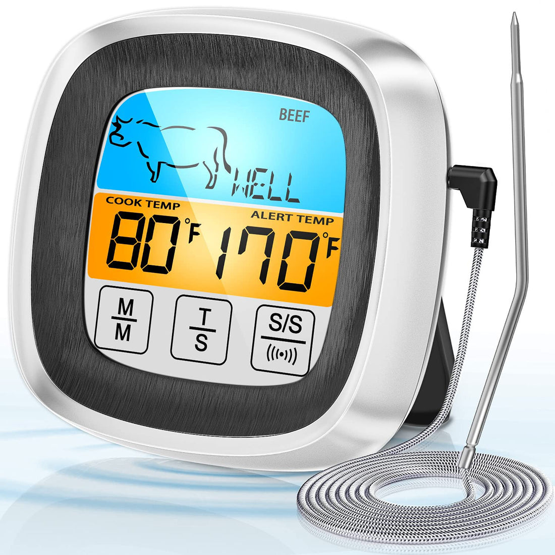 2022 Newest Waterproof Instant Read Food Thermometer for Meat,42in Long Probe Digital Meat Thermometers for Cooking Heating-resisting,Timeable,Grilling,LCD Sensing Thermometer for BBQ Smoker Fry Candy