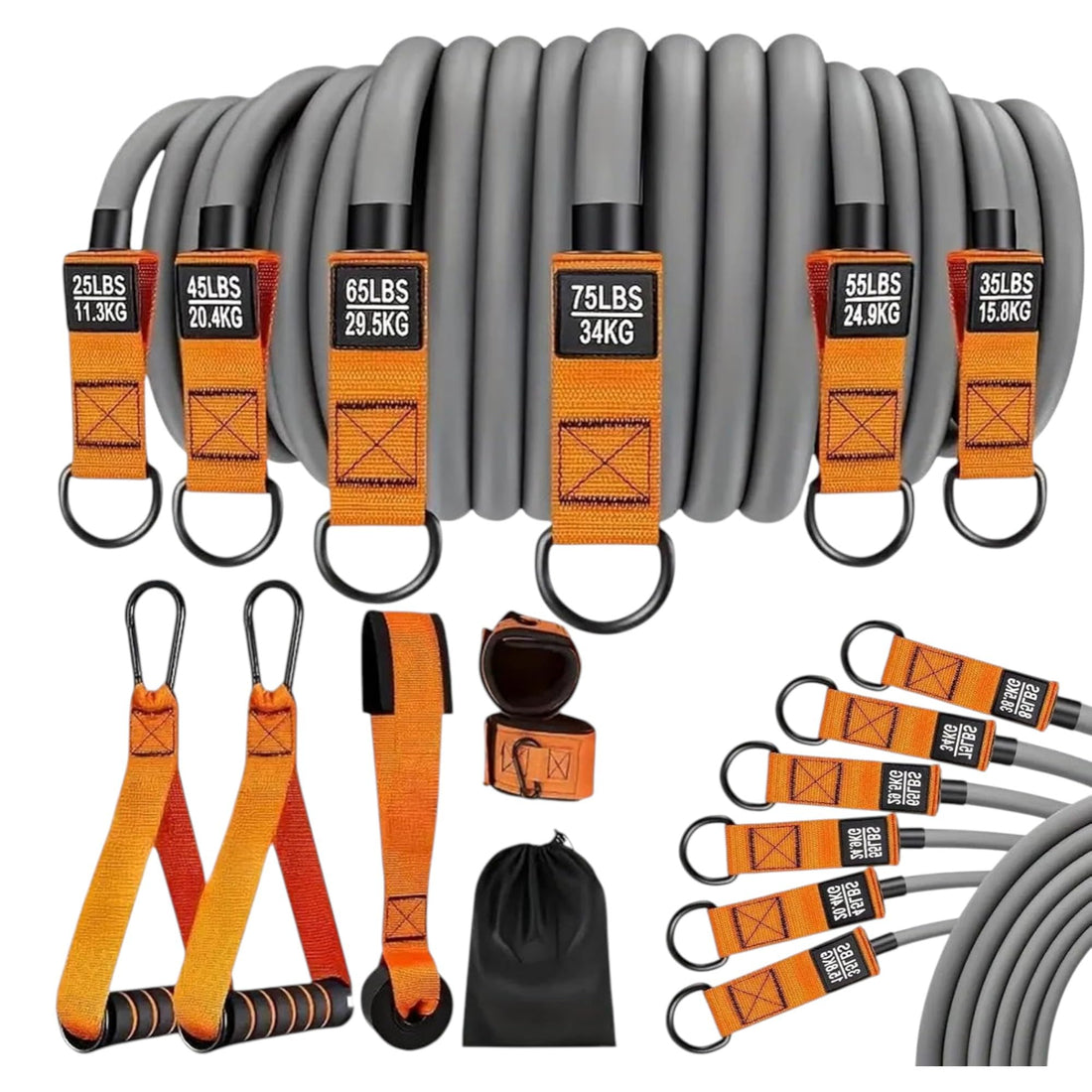 Resistance Bands Set with Handles – 5 Level Exercise Resistance Tubes with Door Anchor, Ankle Straps & Carrying Bag – Home Gym Strength Training Workout Bands, Grey & Orange