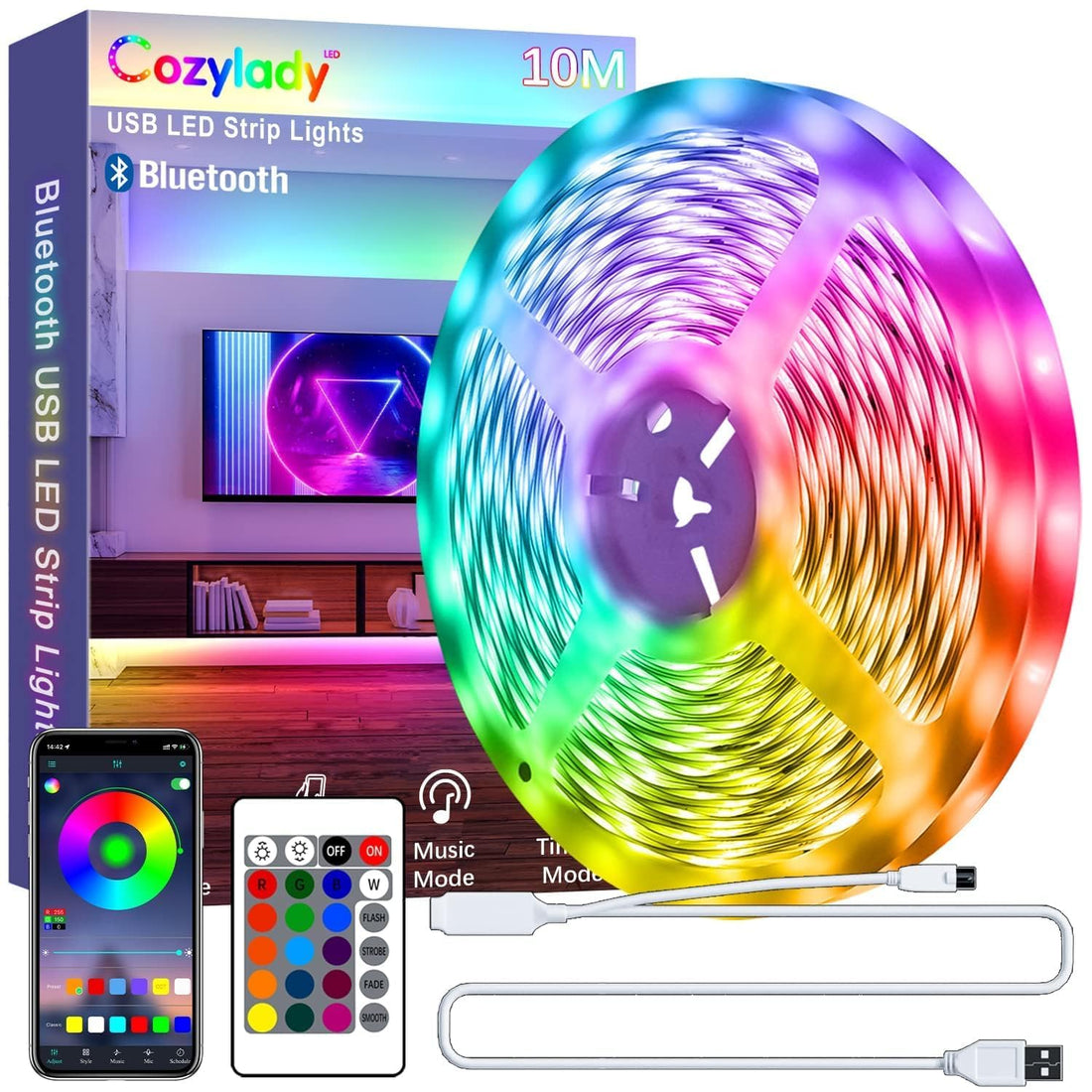 Cozylady 10m USB Bluetooth led strip light