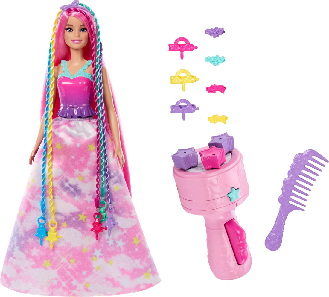 Barbie Doll, Fantasy Hair with Braid and Twist Styling, Rainbow Extensions, Twisting Tool with Accessories, JCW55