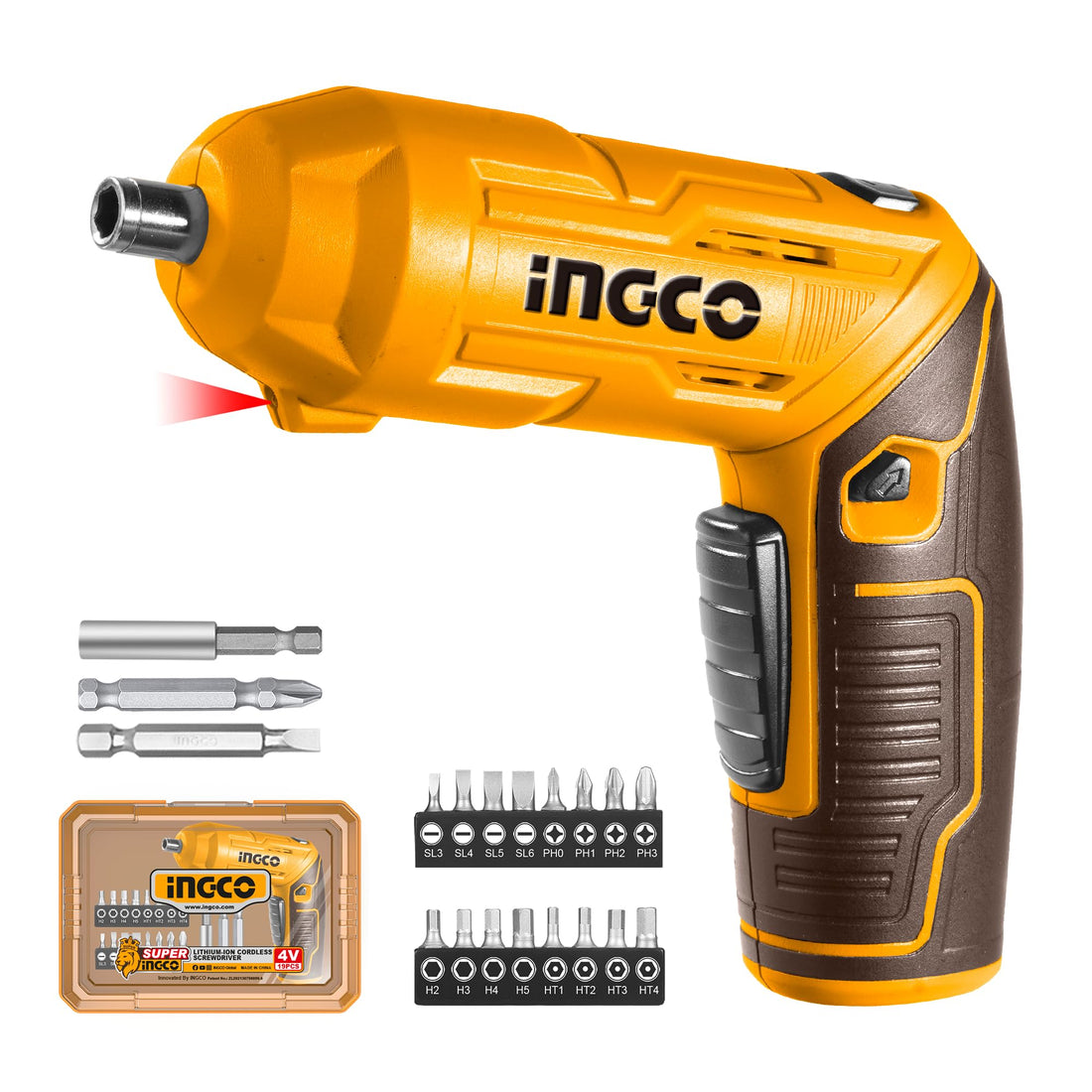 INGCO Cordless Screwdriver, Rechargeable Power Drill Driver Set, 4N.m Max Torque, 240RPM, Srew Gun for Home Use, with 24 PCS Cr-V Drill Bits