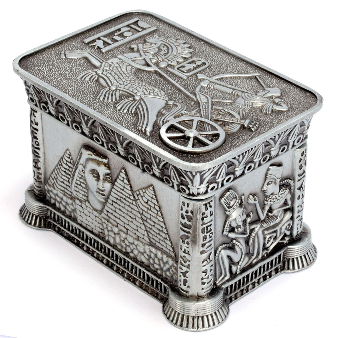 Immatgar Luxury Egyptian Jewelry Storage Box with Pharaonic Pattern, premium Souvenir gifts for Women and Girls, Home Decor Piece (Chariot - Gray - 8.5 CM Long)