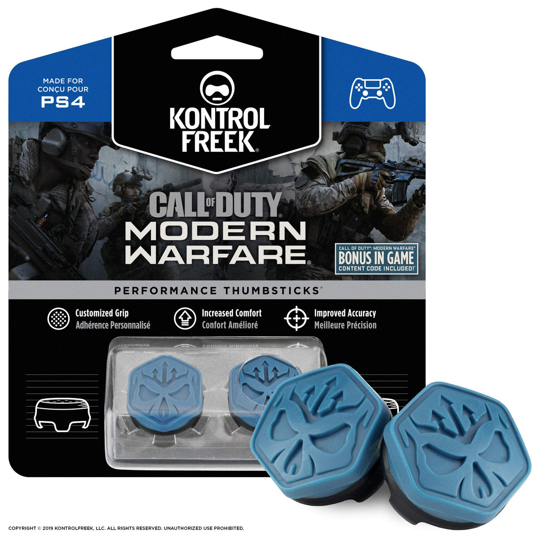 KontrolFreek Call of Duty Modern Warfare Performance Joysticks for Playstation 4 Controller (PS4) | 2 Mid-Rise, Convex | Blue/Black