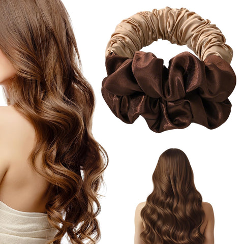 Heatless Hair Curler Overnight to Sleep In,Heatless Curling Scrunchie for Women Soft Silk Lazy Rollers Headband for Long Hair Overnight (brown, one size)