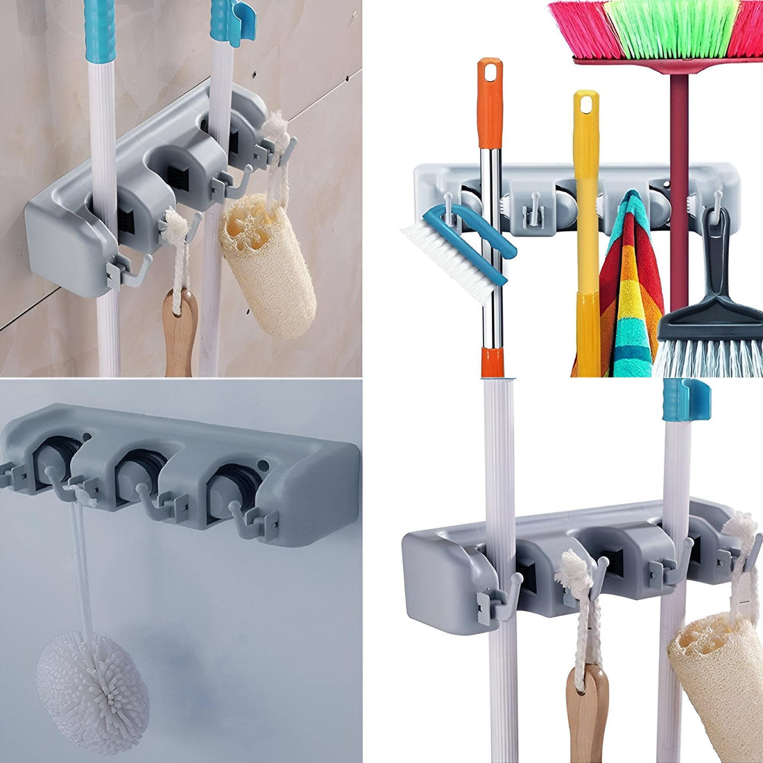 Utility Tool Hanger - Heavy construction wall mount with five compartments to organize kitchen tools, brushes, rags, sponges, towels, ladles, and garden implements.