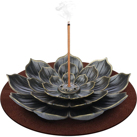 DK177 Brass Incense Holder, Lotus Incense Burner,Incense Stick Holders,Incense Holders for Sticks,Incens Burner Holder with Detachable Ash Catcher and Mat,for Home Office Yoga Meditation