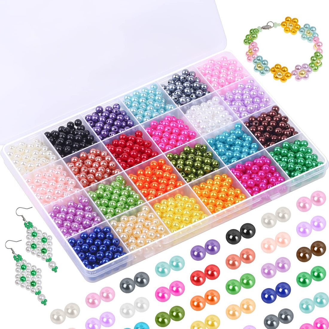 Cludoo 1680PCS Pearl Beads, 6mm Round Pearl Beads with Hole for DIY Craft Bracelet, Necklace, Earrings & Jewelry Repairing
