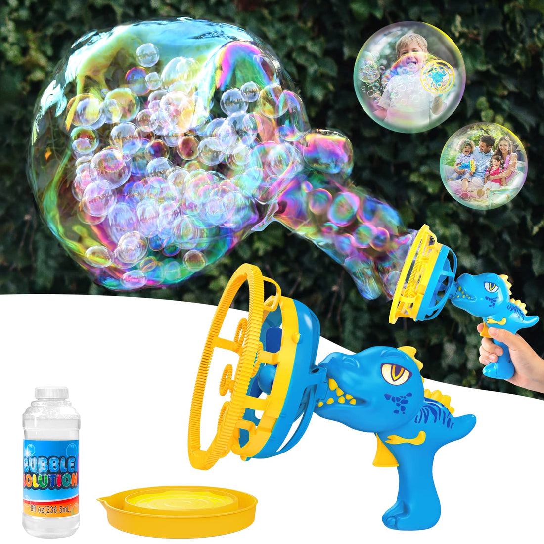 IFLOVE Bubble Gun Bubble Machine for Toddlers,Dinosaur Bubble Blower Toy for Kids,Bubble in Bubble Gun,Summer Party Favors Outdoor Toys,Birthday Gift for 3 4 5 6 7 8 9 10 Years Old Boys and Girls