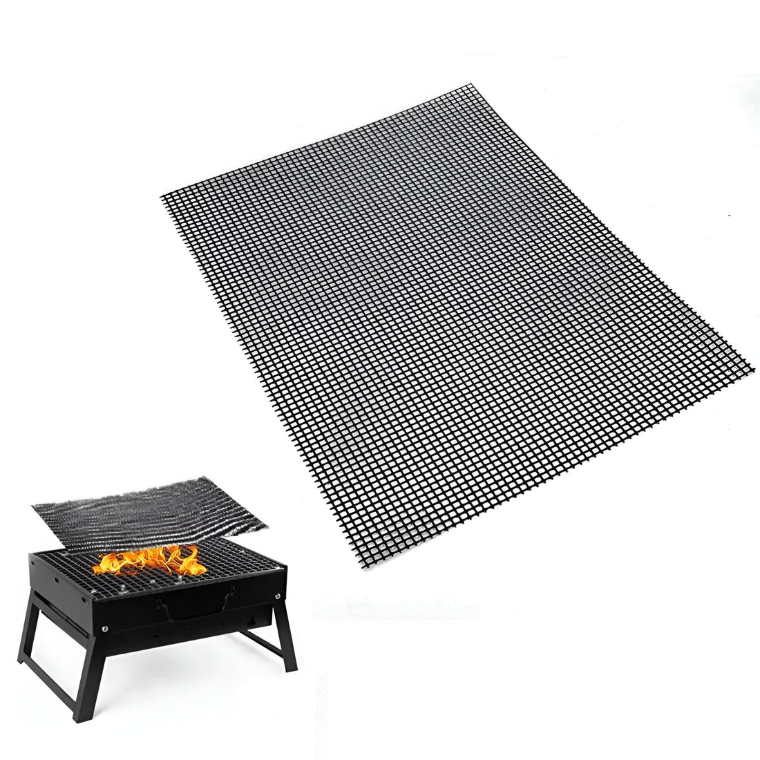 Non-Stick BBQ Grill Mat - Reusable BBQ Grill Mesh Mat for Cooking Delicious Meat, Vegetables, Bread, Perfect for Outdoor BBQ, 40 x 33 cm