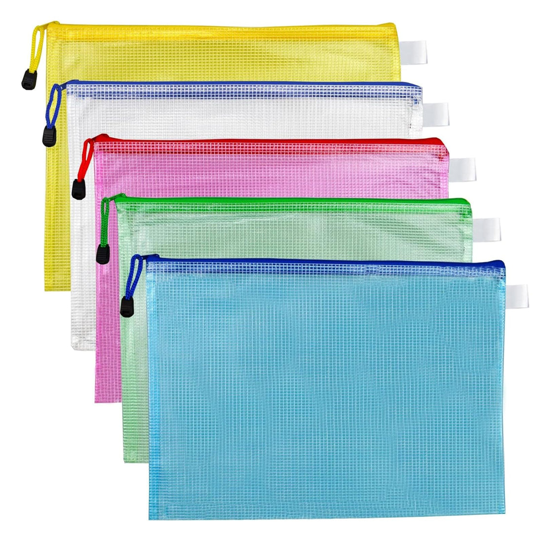 File Bag A3 Zipper File Bags,Mesh Plastic Zipper Bag for File,Paper, Documents, Receipts, Cosmetics Zippered Waterproof Pouch Plastic Zip Document Filing Folder (A3-5 Pcs)