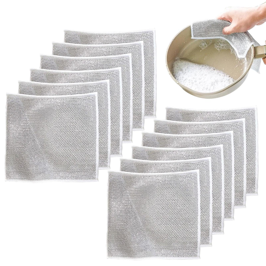 12pcs Multipurpose Wire Dishwashing Rags for Wet and Dry, Multifunctional Non-Scratch Wire Dishcloth, Japanese Steel Wire Dish Towel, Home Kitchen Cooktop Grid Cleaning Cloth