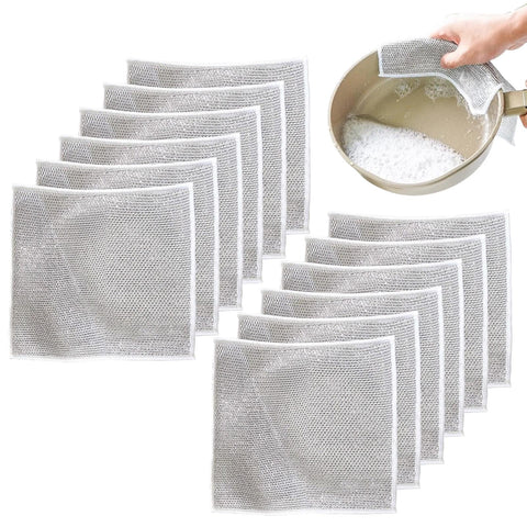 12pcs Multipurpose Wire Dishwashing Rags for Wet and Dry, Multifunctional Non-Scratch Wire Dishcloth, Japanese Steel Wire Dish Towel, Home Kitchen Cooktop Grid Cleaning Cloth