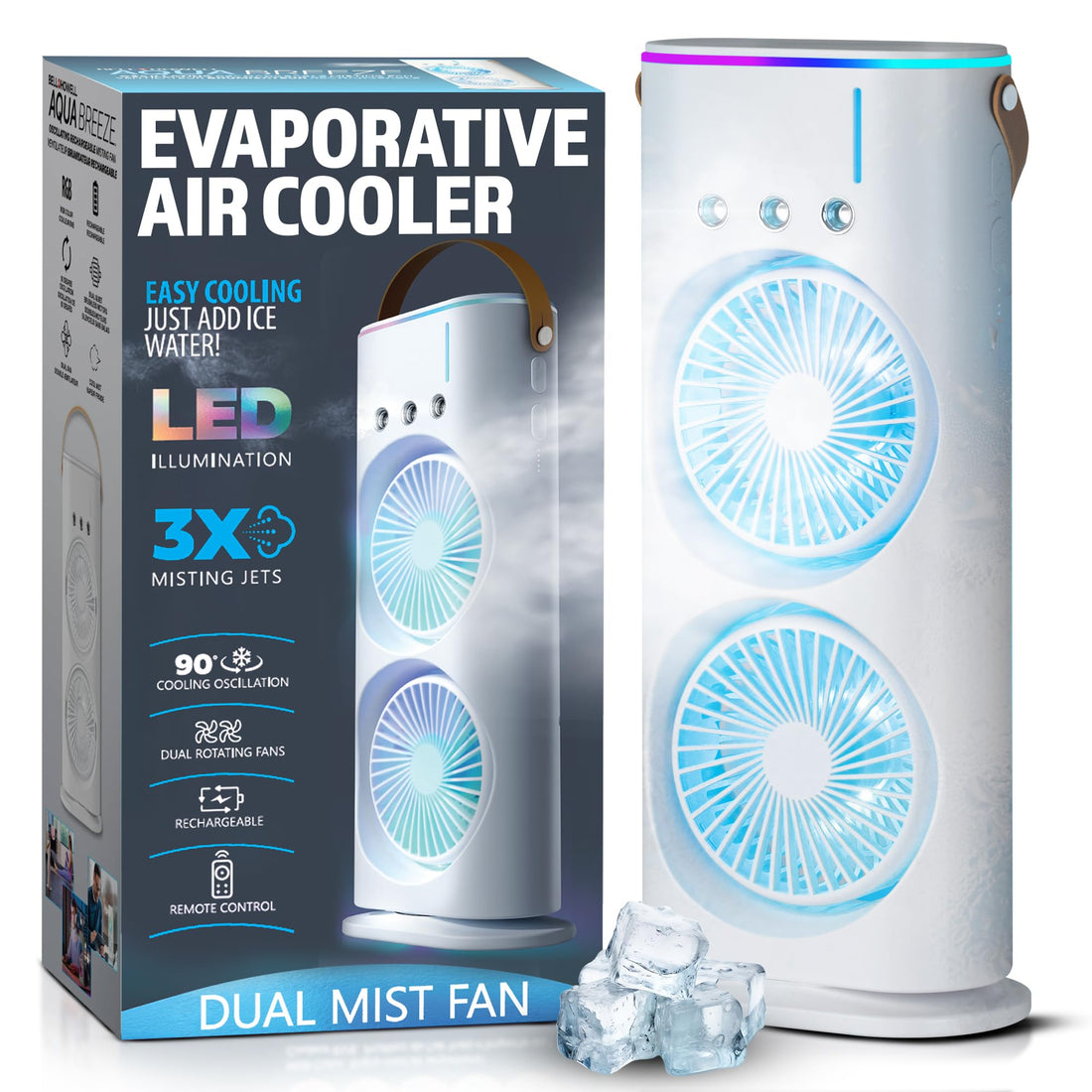 Aqua Breeze Misting Fan Portable Rechargeable Cooling Fan, Personal Air Conditioner, Evaporative Air Cooler for Room, Mister Fan Portable Outdoror Cooling Fans that Blow Cold Air for Travel & More