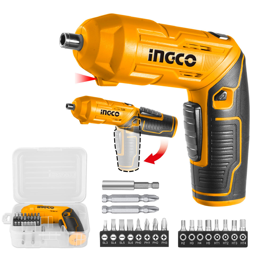 INGCO 4V Electric Cordless Screwdriver, Rechargeable Power Drill Driver Set, 4N.m Max Torque, 240RPM, Packed by tool box