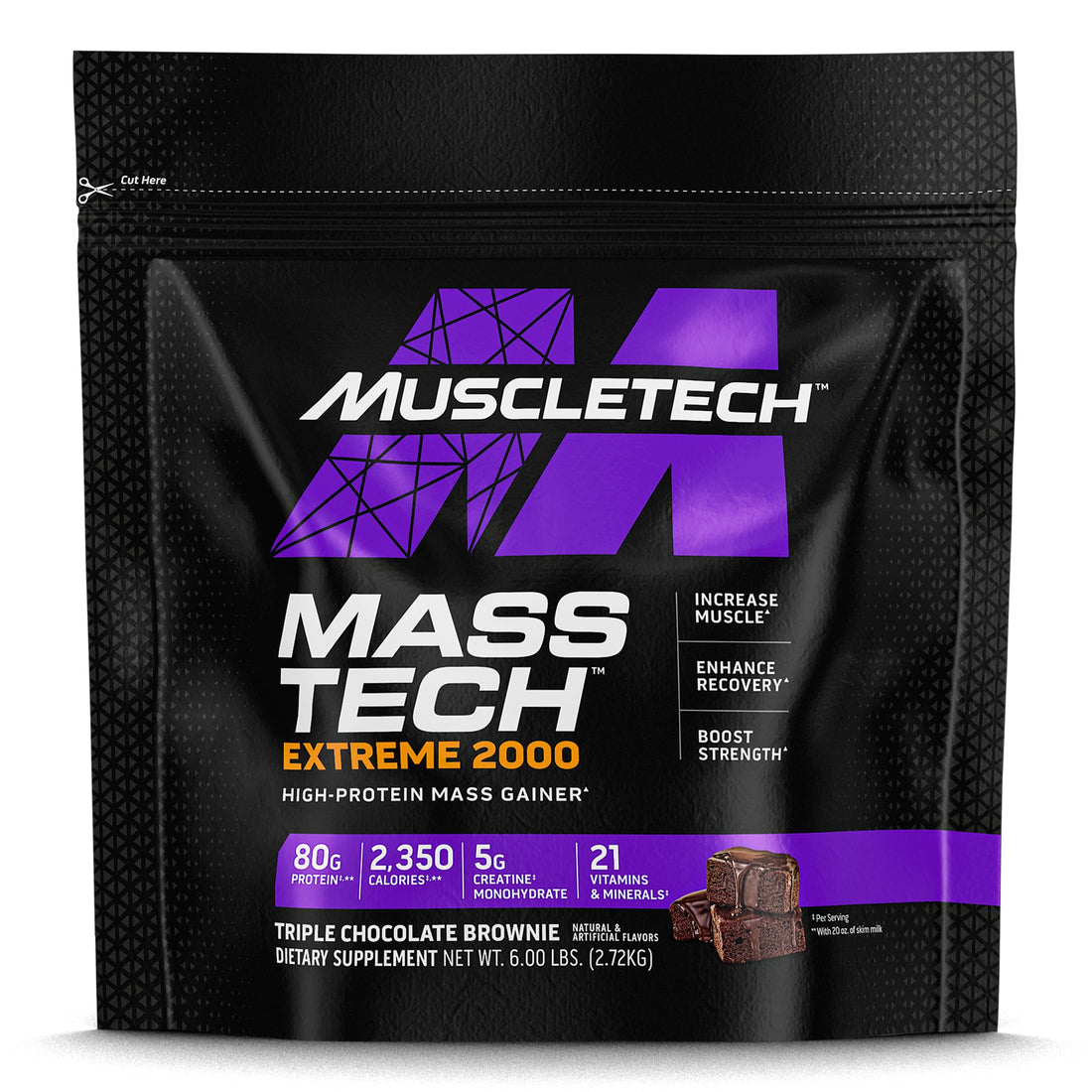 MuscleTech Mass Gainer Protein Powder Mass-Tech Extreme 2000, Muscle Builder Whey Protein Powder, Protein + Creatine + Carbs, Max-Protein Weight Gainer for Women & Men, Triple Chocolate, 6 lbs