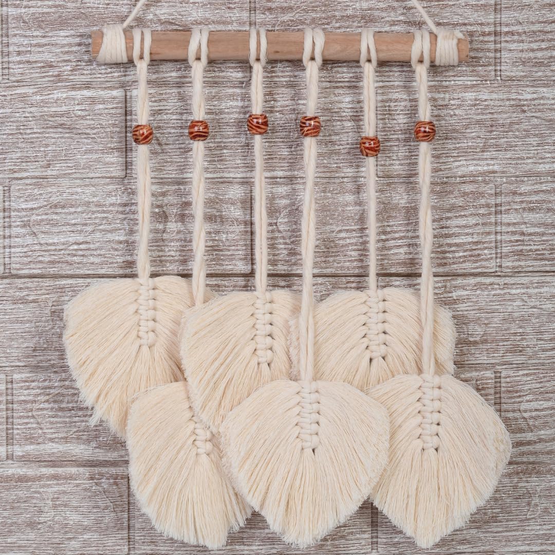 Macrame Kn0ts Cotton Leaves Wall Hanging | Boho Feather Wall Decor | Large Leaf Yarn Tapestry | Handmade Woven Wall Art (Pattern-1)