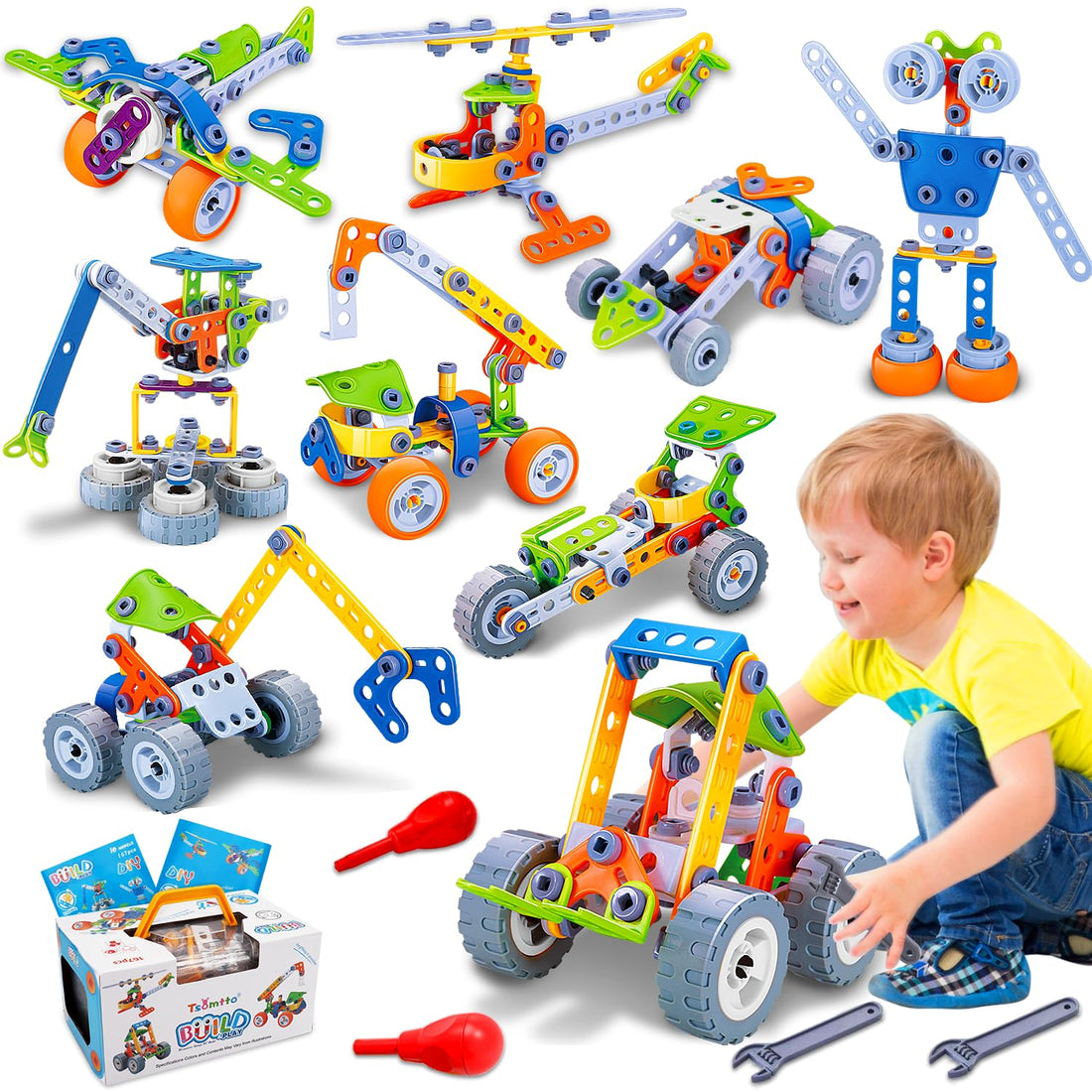 10 in 1 STEM Toys for 3 4 5 6 7 8+ Year Old Boy Girl Birthday Gifts Building Toys for Kids Educational Learning Stem Activities for Boys Build and Play Construction Set Creative Games Idea Gift