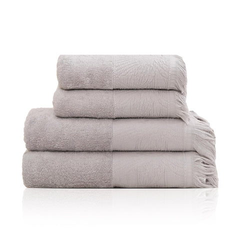 Premium Quality Cotton Bath Towel Set, Pack of 4 Pieces (Different Sizes), Ribbed Design Ultra Soft and Highly Absorbent Towels, Ideal for Hotel, Spa and Everyday Bathroom Use (Silver)