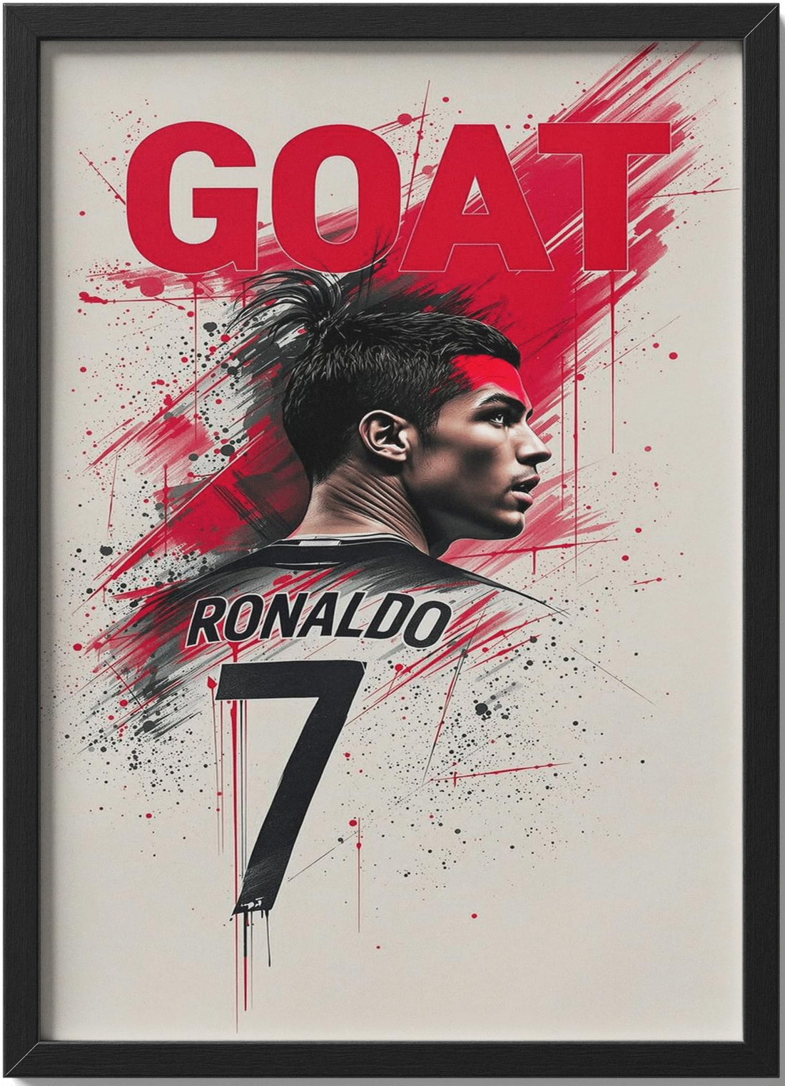 C. Ronaldo Framed Wall Art, GOAT Football Legend Portrait, Black Frame, 40x30 cm, Modern Pop Art Style, Ready to Hang