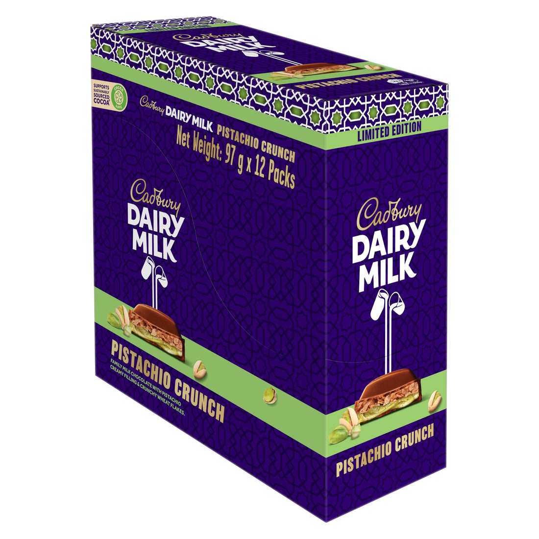 Cadbury Dairy Milk Pistachio Crunch Chocolate Bar (97g) Pack of 12