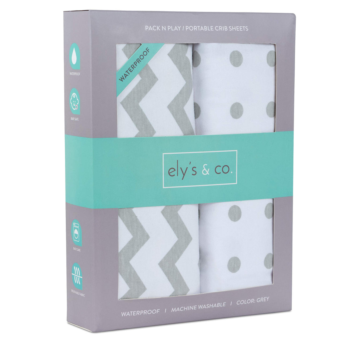 Moro Moro 3 Kid's Waterproof Pack N Play Portable Mini Crib Sheet With Mattress Pad Cover Protection, White And Grey Chevron And Polka Dots (2 Pack)