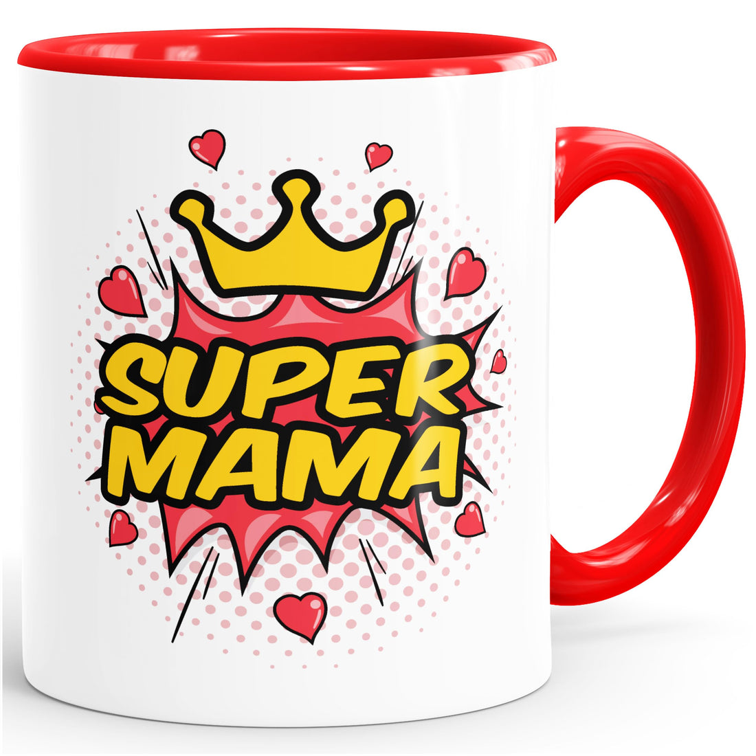 MoonWorks Gift Mug for Mother's Day Super Mama Crown Heart Coffee Mug Inner Colour Red One Size