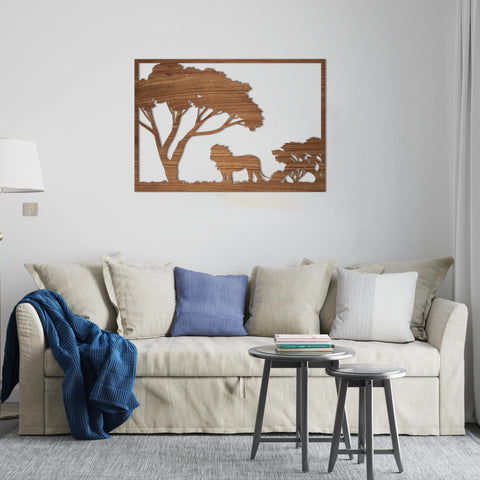 Home gallery Decorative Lion wooden wall Art 60X80 cm Brown