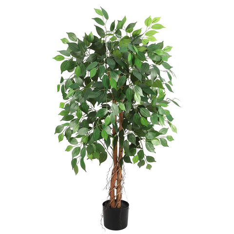 GAOMON Artificial Ficus Tree,Tall Fake Ficus Silk Tree with Natural Wood Trunk in Plastic Nursery Pot for Indoor Outdoor House Living Room Office Garden Decor (4ft)