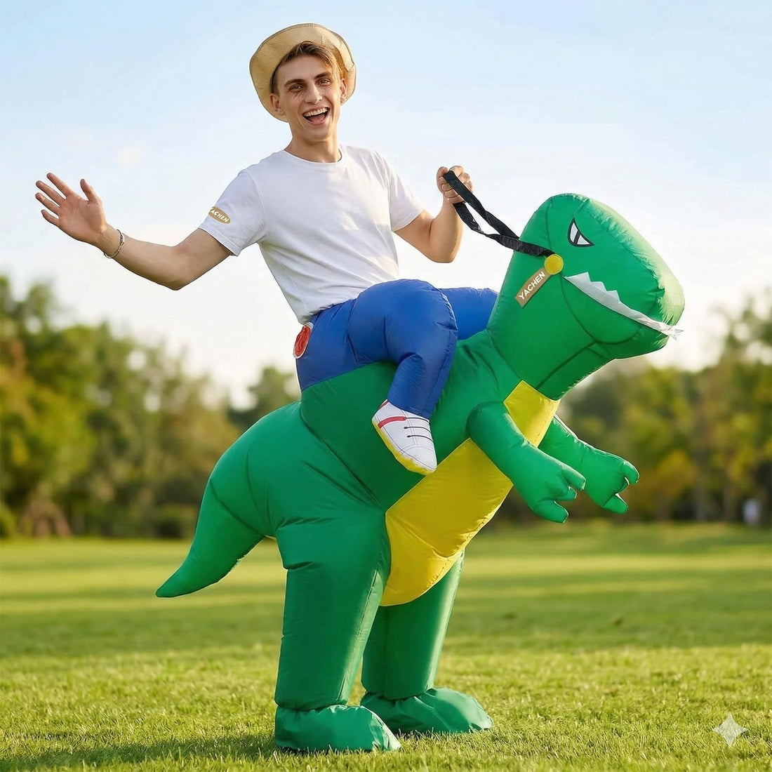 GHAZAL Dinosaur Costume Adult Funny Blow up Halloween Ride on Dino T-Rex Inflatable Costumes (GREEN)