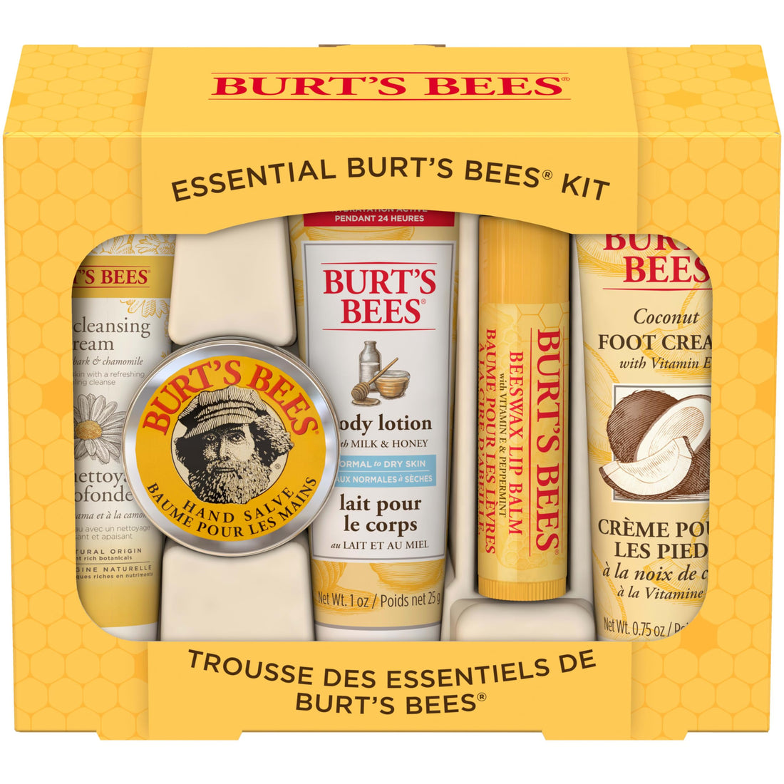 Burt's Bees Essential Gift Set, 5 Travel Size Products - Deep Cleansing Cream, Hand Salve, Body Lotion, Foot Cream and Lip Balm