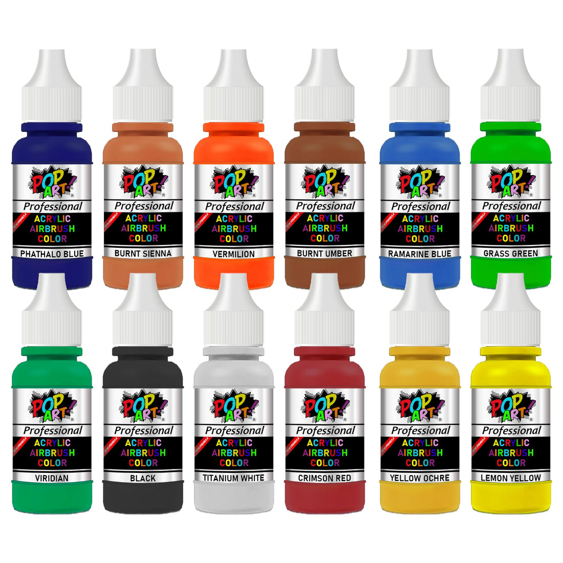 Pop Art Airbrush Acrylic Colors Paint Set Of 12 Colors 30 ml Each Water Based For Artists, Beginners and Students
