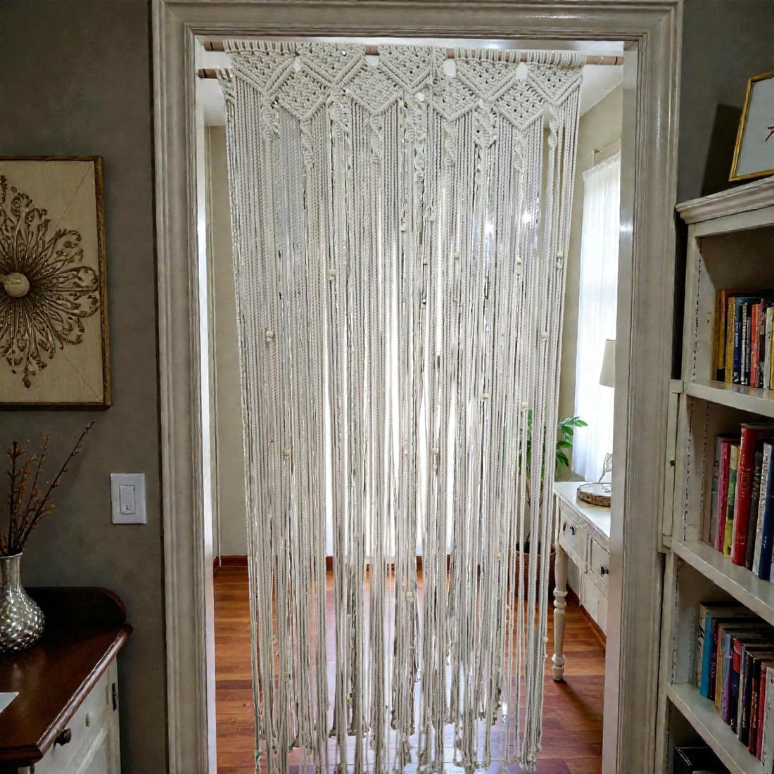 Handmade Macrame Bohemian Large Curtain – Woven Cotton Wall Hanging – Window Decor Entrance Bedroom Living Room Decor – 100x220cm (Shape 2)