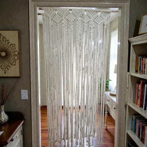 Handmade Macrame Bohemian Large Curtain – Woven Cotton Wall Hanging – Window Decor Entrance Bedroom Living Room Decor – 100x220cm (Shape 2)