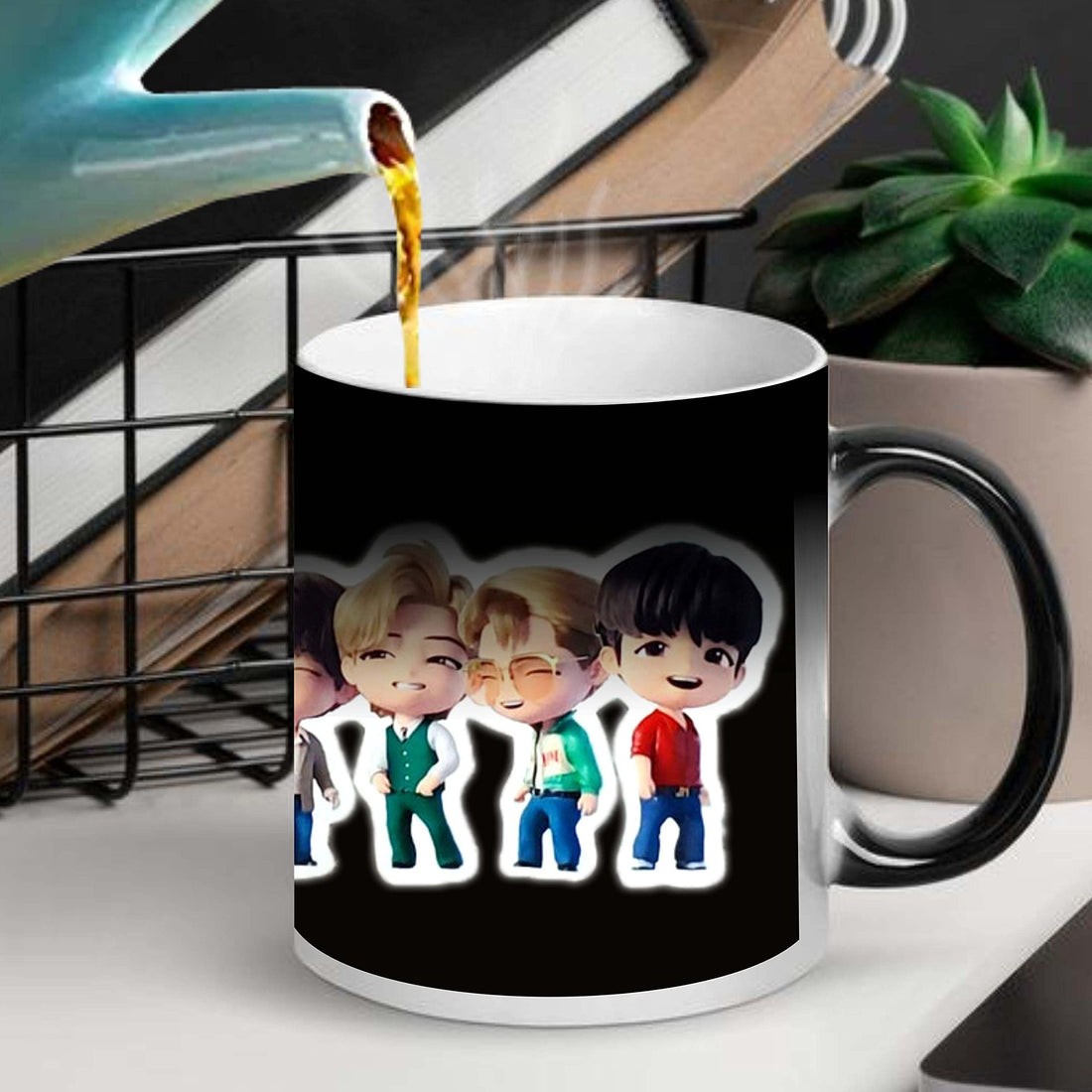 Funky Store Ceramic, Magic Black Coffee Mug of 11oz| BTS Characters Theme Printed (Multicolour) 330 ML