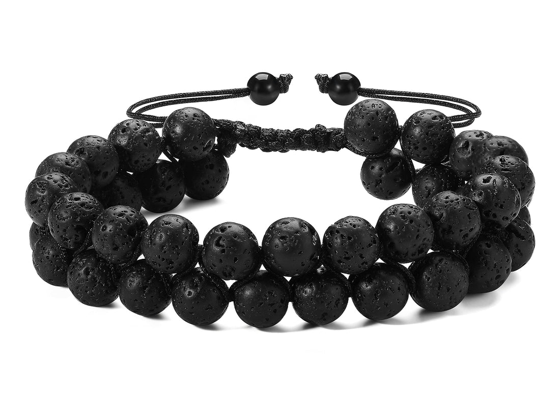 XIANNVXI Lava Rock Beaded Bracelets Bracelets for Men Women Double Layer Natural Anxiety Bracelets Adjustable Braid Aromatherapy Diffuser 8mm Beads Bracelet