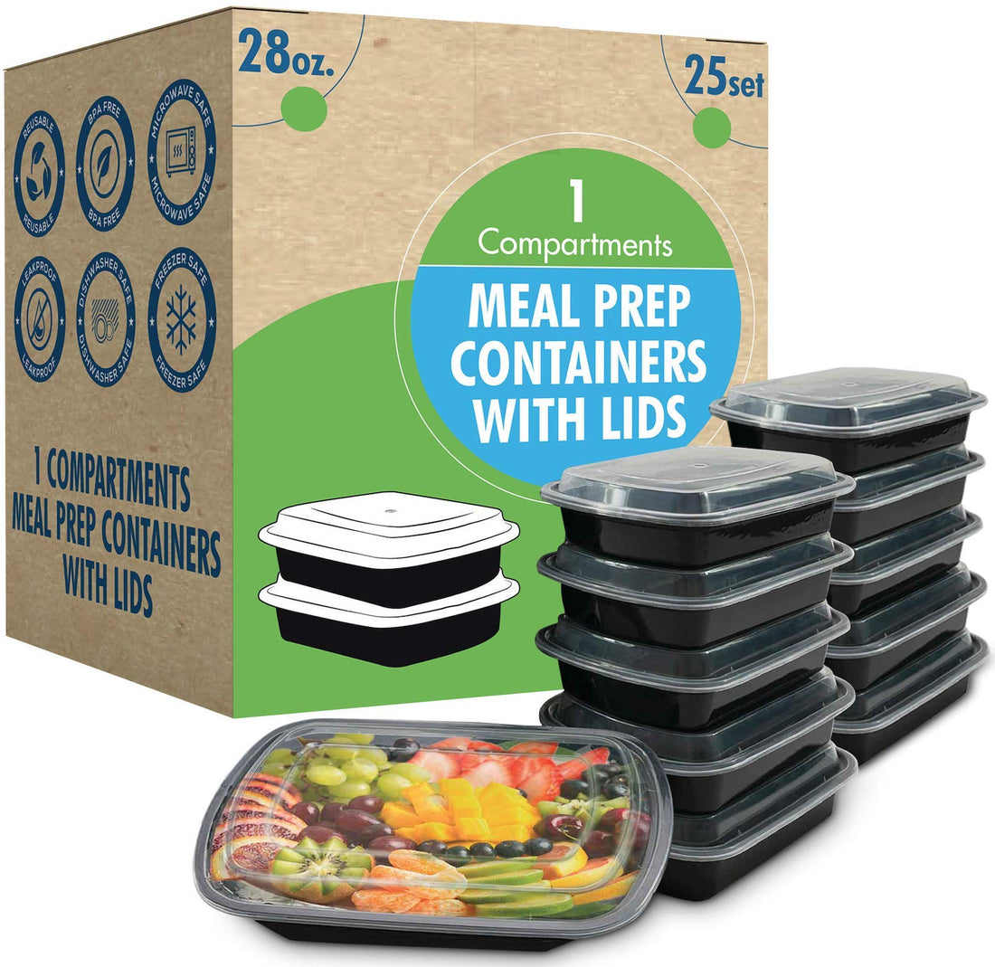 Meal Prep Container Reusable with Lids [25 Set] 28oz Ideal- Food Prep Containers, Food Storage Bento Box, Portion Control | Stackable | Microwave | Dishwasher | Freezer Safe